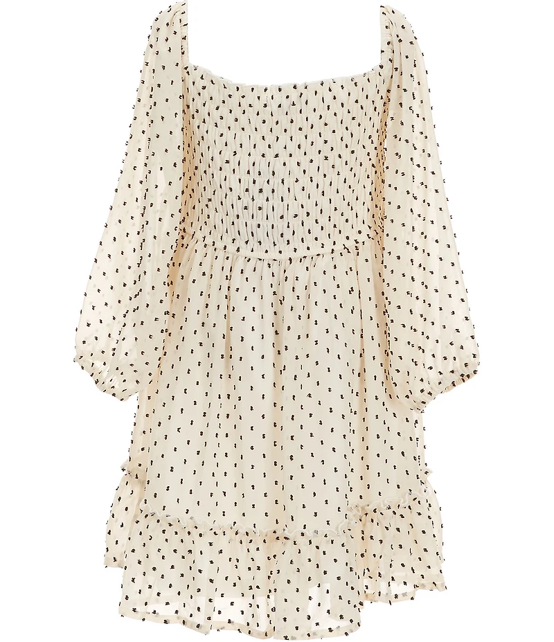 Ava & Yelly Big Girls Long-Sleeve Clip-Dot Ruffle-Flounce-Hem Dress