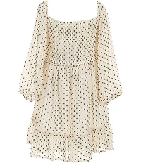 Ava & Yelly Big Girls Long-Sleeve Clip-Dot Ruffle-Flounce-Hem Dress