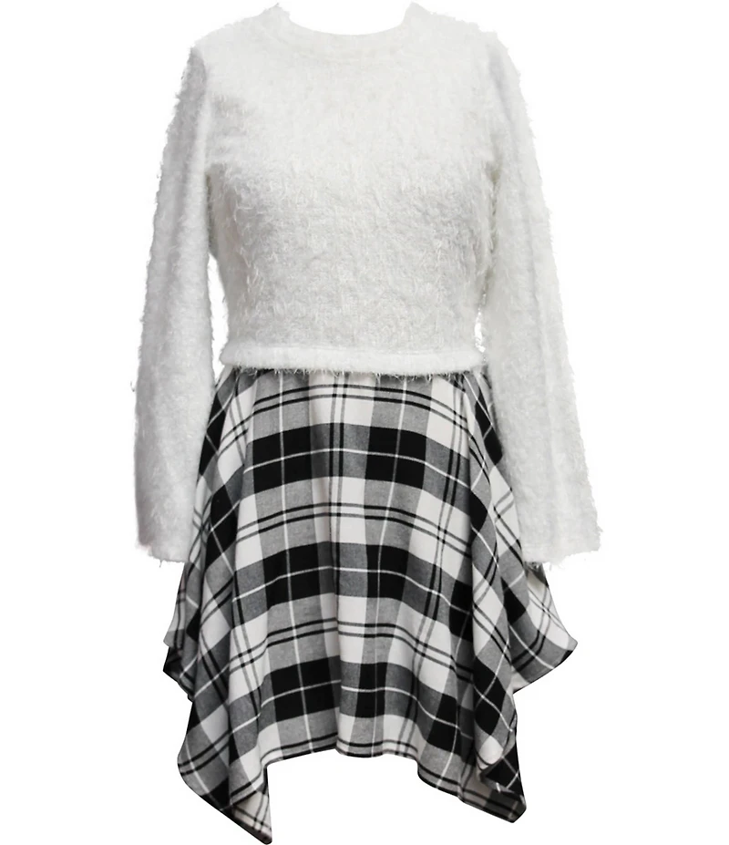 Ava & Yelly Big Girls Long Sleeve Knit Plaid Popover Dress