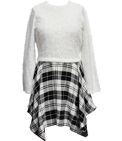 Ava & Yelly Big Girls Long Sleeve Knit Plaid Popover Dress