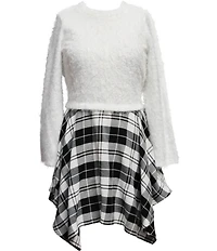 Ava & Yelly Big Girls Long Sleeve Knit Plaid Popover Dress
