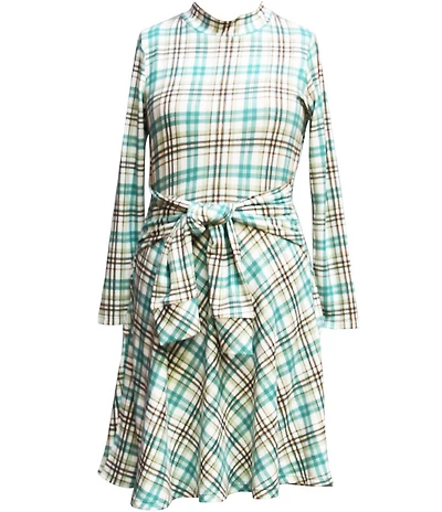 Ava & Yelly Big Girls Plaid Mock Neck Long Sleeve Tie Front Dress