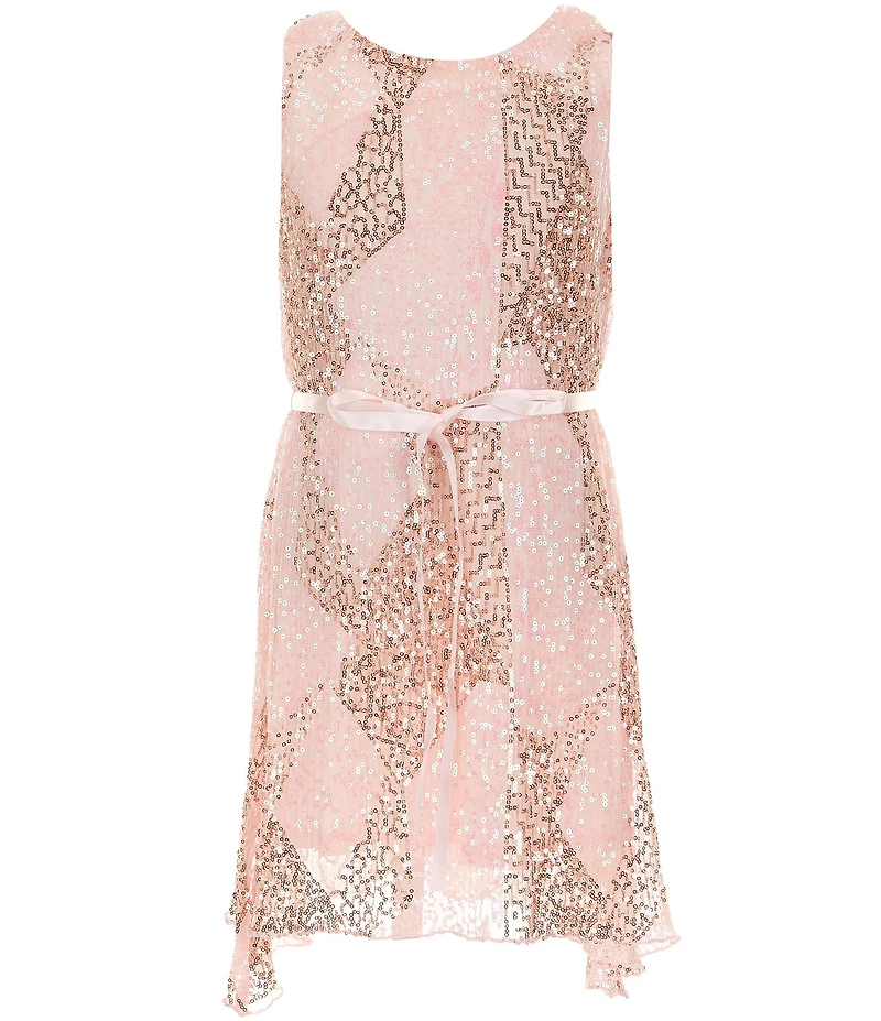 Ava & Yelly Big Girls Sleeveless Sequin-Embellished Pattern Asymmetrical-Hem Dress