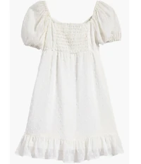 Ava & Yelly Clip Dot Twist Front Puff Sleeve Ruffle Hem Dress