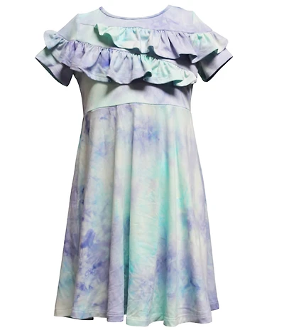 Ava & Yelly Little Girls Short Sleeve Ruffled-Yoke Watercolor Printed Shift Dress