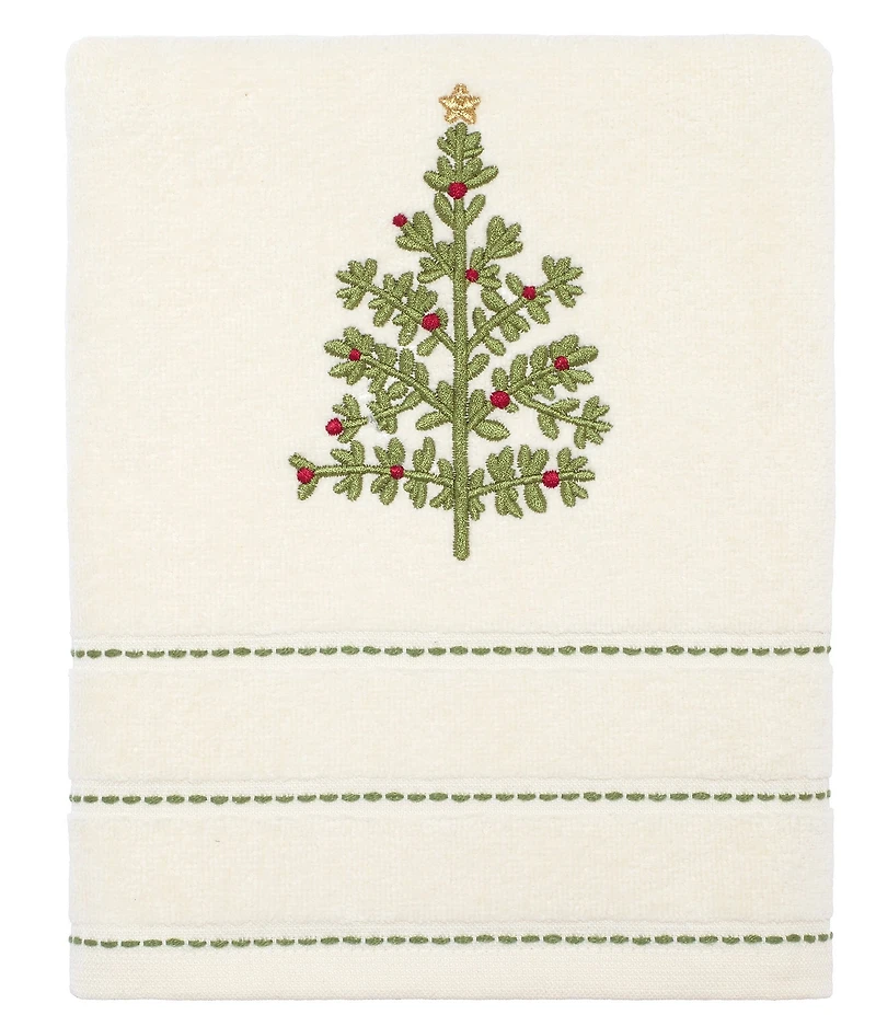 Avanti Linens Holiday Collection Tossed Trees Embroidered Bath Towels