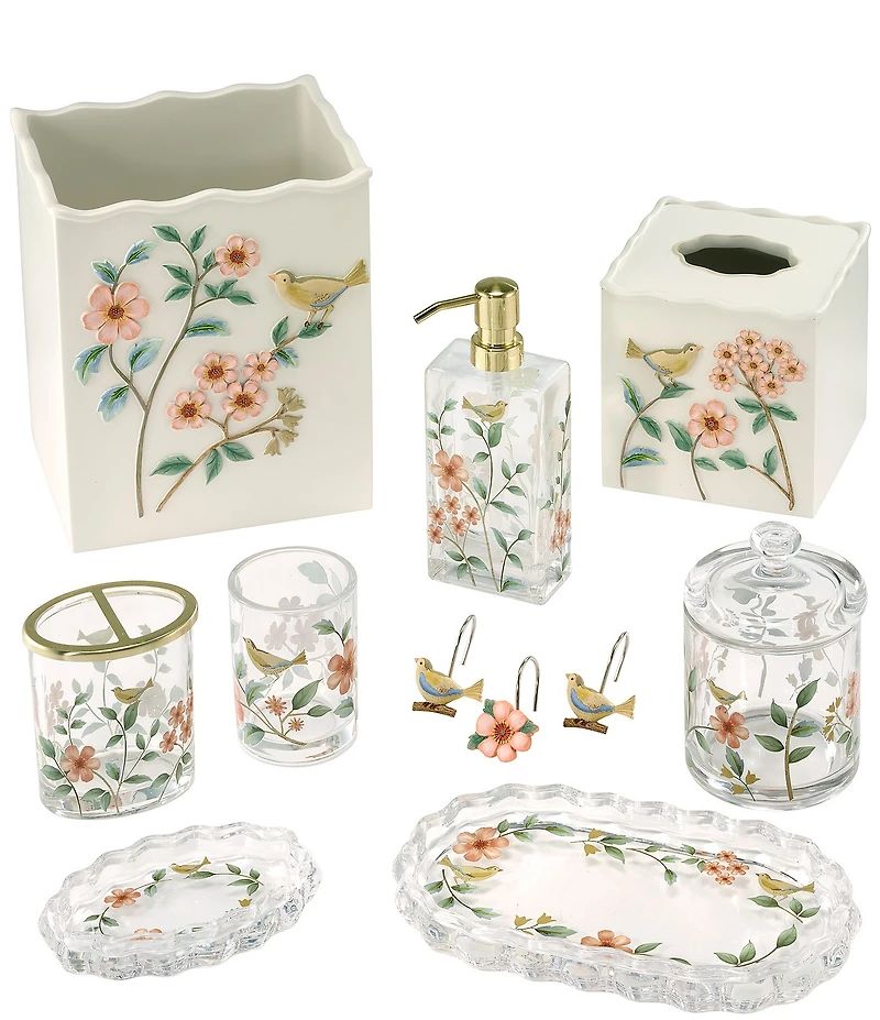 Avanti Linens Pretty Birds Collection Decorative Wastebasket