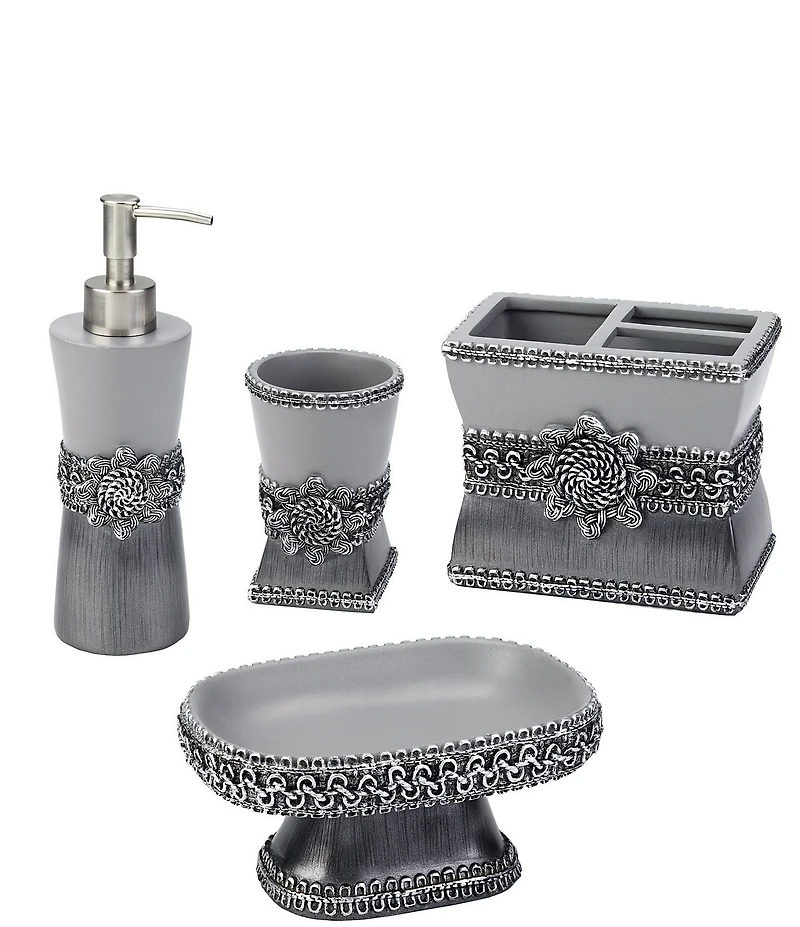 Avanti Linens Two-Tone Braided Medallion 4-Piece Bathroom Accessory Collection Set