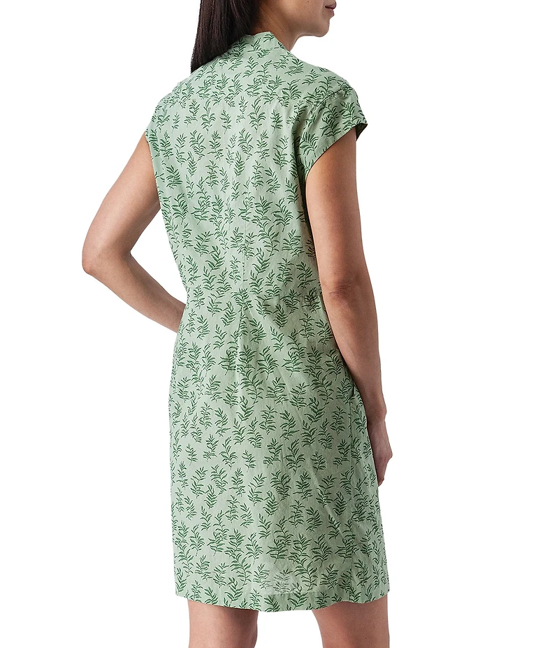 Aventura Abloom Printed Organic Cotton Poplin Woven Stand Collar Cap Sleeve Button Front Shirtdress
