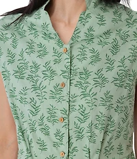 Aventura Abloom Printed Organic Cotton Poplin Woven Stand Collar Cap Sleeve Button Front Shirtdress