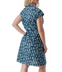 Aventura Abloom Printed Organic Cotton Poplin Woven Stand Collar Cap Sleeve Button Front Shirtdress