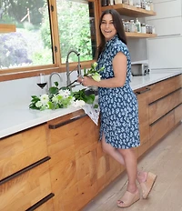 Aventura Abloom Printed Organic Cotton Poplin Woven Stand Collar Cap Sleeve Button Front Shirtdress