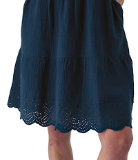 Aventura Airy Organic Cotton Gauze Woven Crew Neck Short Sleeves Embroidered Schiffli A-Line Dress