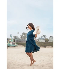 Aventura Airy Organic Cotton Gauze Woven Crew Neck Short Sleeves Embroidered Schiffli A-Line Dress