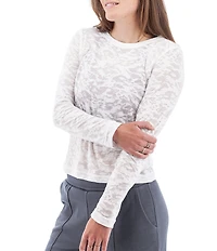 Aventura Ambrosia Ribbed Knit Burnout Crew Neck Long Sleeve Fitted Top