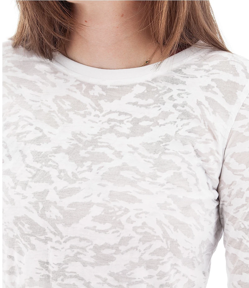 Aventura Ambrosia Ribbed Knit Burnout Crew Neck Long Sleeve Fitted Top