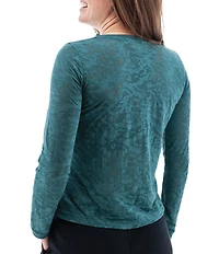 Aventura Ambrosia Ribbed Knit Burnout Crew Neck Long Sleeve Fitted Top