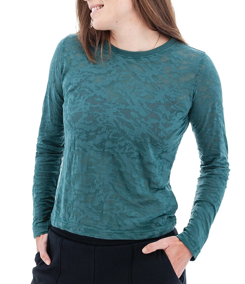 Aventura Ambrosia Ribbed Knit Burnout Crew Neck Long Sleeve Fitted Top