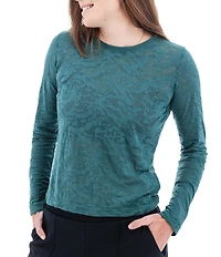 Aventura Ambrosia Ribbed Knit Burnout Crew Neck Long Sleeve Fitted Top