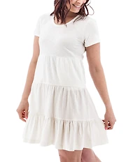 Aventura Asherton Solid Organic Cotton Blend Slub Knit Jersey Scoop Neck A-Line Dress
