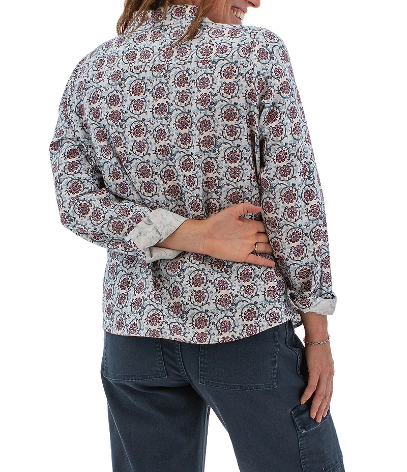 Aventura Aurora Bloom Woven Y-Collar Neck Button Front Shirt