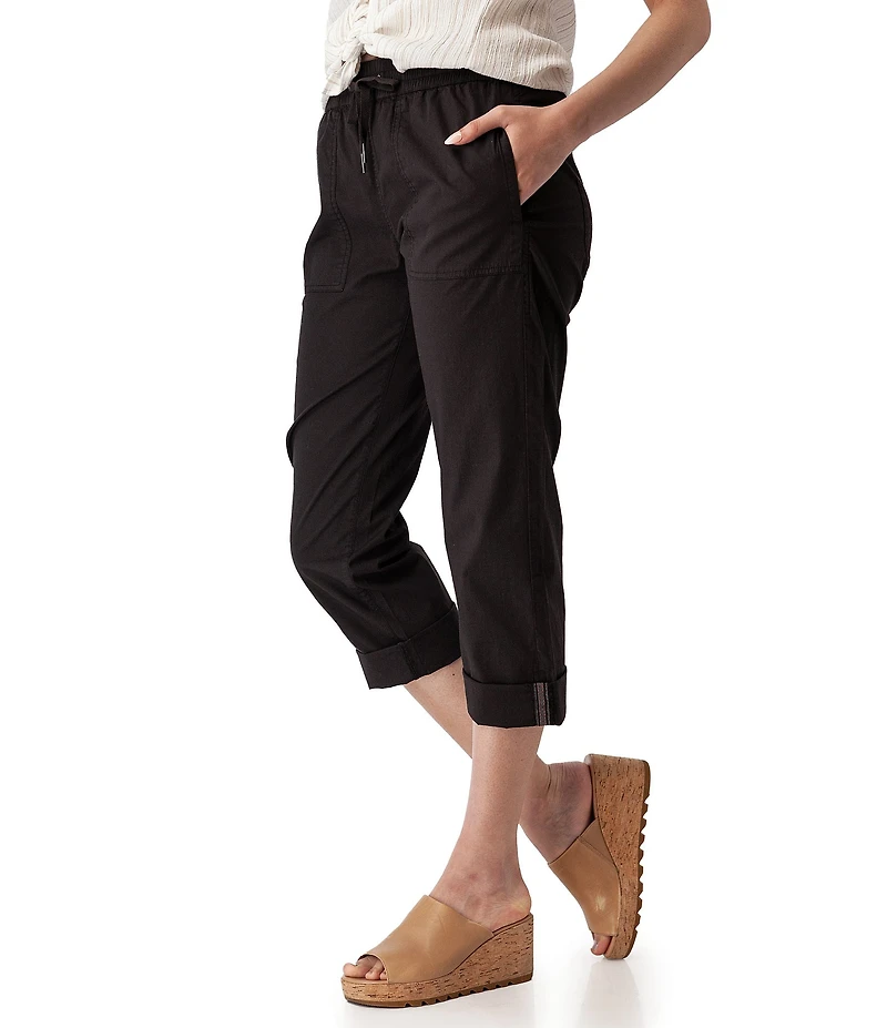 Aventura Ballard Solid Weave Flat Front Elastic Drawstring Waist Cropped Pants