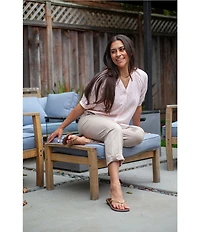 Aventura Ballard Solid Weave Flat Front Elastic Drawstring Waist Cropped Pants