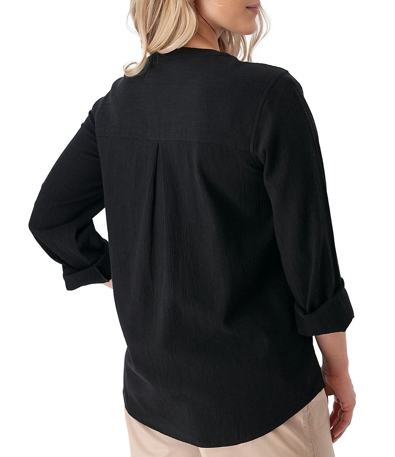 Aventura Beachcomber Organic Cotton Crepe Split V-Neck Long Sleeve Top