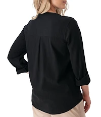 Aventura Beachcomber Organic Cotton Crepe Split V-Neck Long Sleeve Top