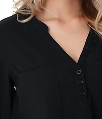 Aventura Beachcomber Organic Cotton Crepe Split V-Neck Long Sleeve Top