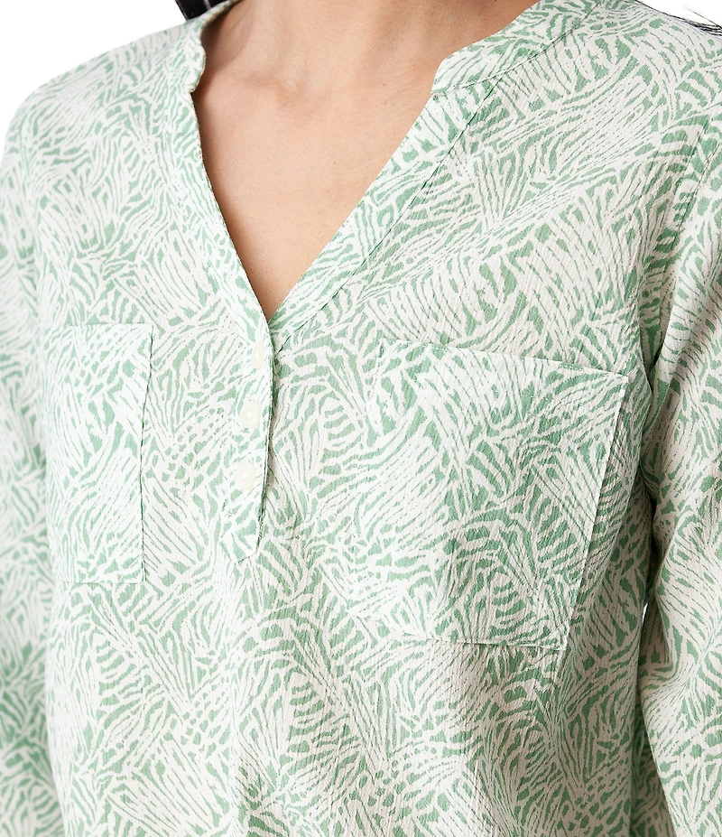 Aventura Beachcomber Organic Cotton Printed Crepe Woven Long Sleeves Button Front Shirt