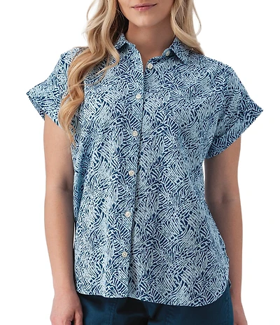 Aventura Beachcomber Organic Cotton Printed Crepe Woven Short Sleeves Button Front Shirt