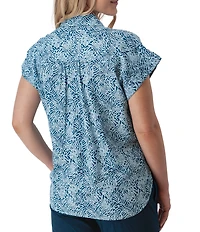 Aventura Beachcomber Organic Cotton Printed Crepe Woven Short Sleeves Button Front Shirt