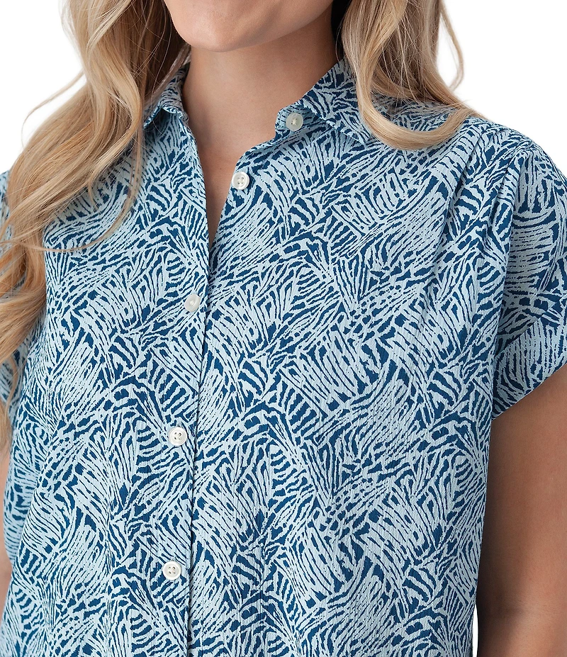 Aventura Beachcomber Organic Cotton Printed Crepe Woven Short Sleeves Button Front Shirt