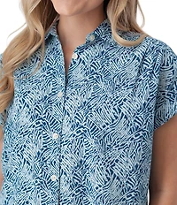 Aventura Beachcomber Organic Cotton Printed Crepe Woven Short Sleeves Button Front Shirt