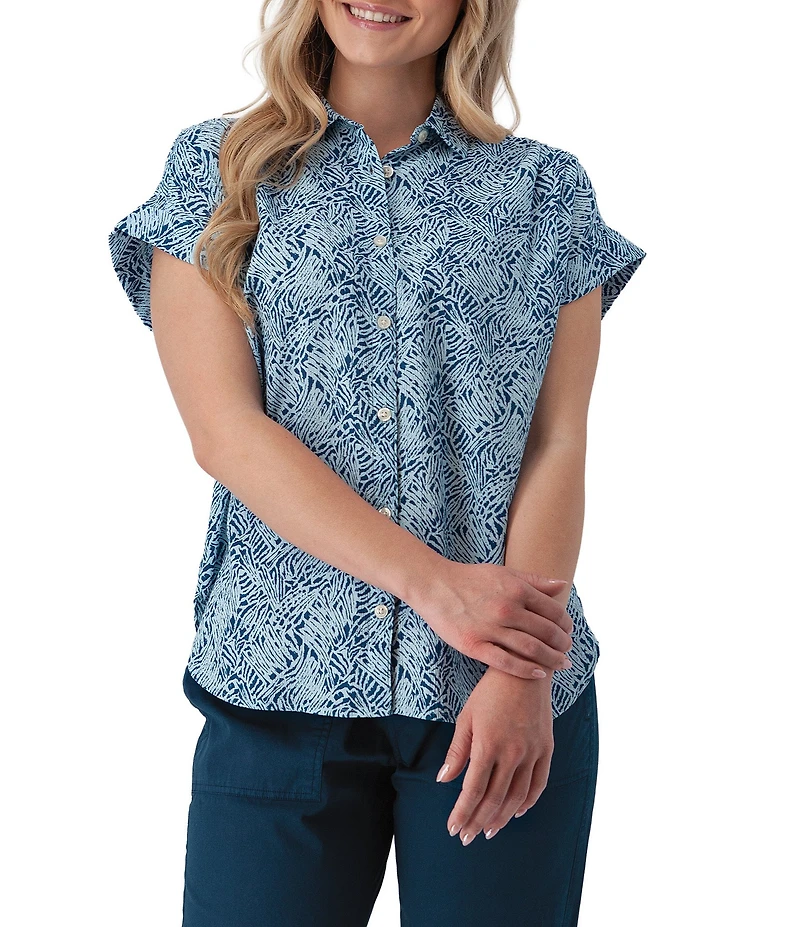 Aventura Beachcomber Organic Cotton Printed Crepe Woven Short Sleeves Button Front Shirt
