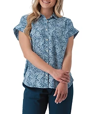 Aventura Beachcomber Organic Cotton Printed Crepe Woven Short Sleeves Button Front Shirt