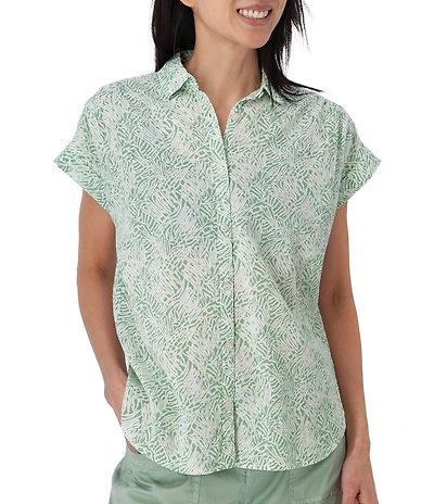 Aventura Beachcomber Organic Cotton Printed Crepe Woven Short Sleeves Button Front Shirt