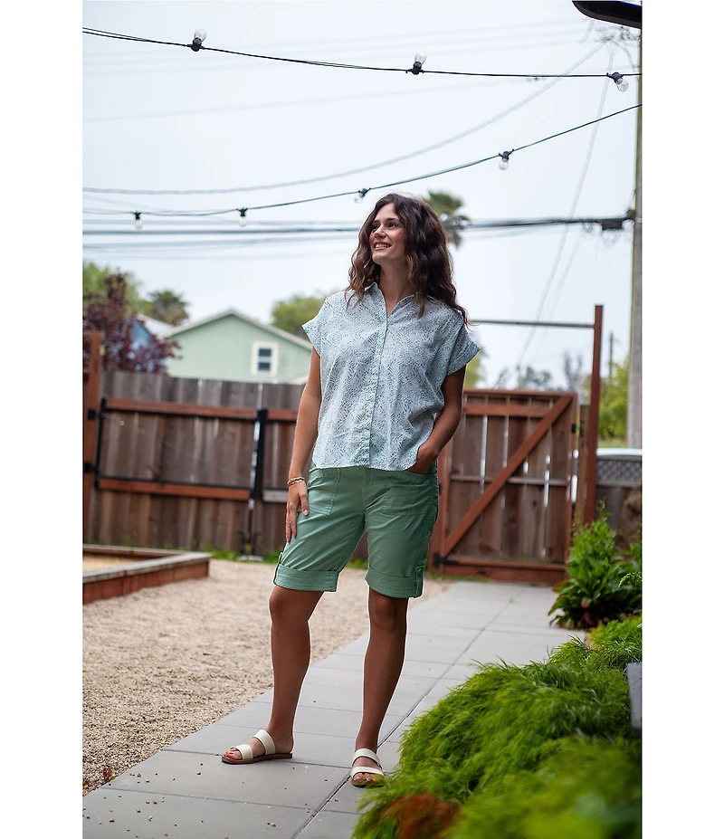 Aventura Beachcomber Organic Cotton Printed Crepe Woven Short Sleeves Button Front Shirt