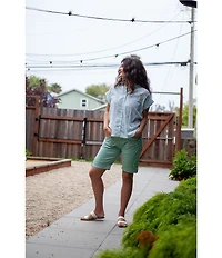 Aventura Beachcomber Organic Cotton Printed Crepe Woven Short Sleeves Button Front Shirt