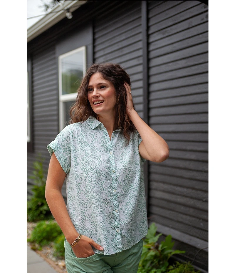 Aventura Beachcomber Organic Cotton Printed Crepe Woven Short Sleeves Button Front Shirt