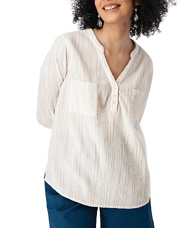 Aventura Beachcomber Organic Cotton Striped Crepe Woven Long Sleeves Button Front Shirt