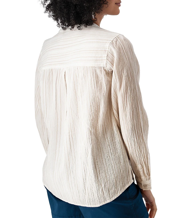 Aventura Beachcomber Organic Cotton Striped Crepe Woven Long Sleeves Button Front Shirt