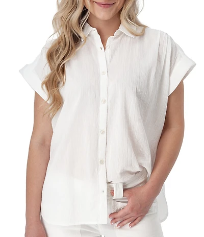 Aventura Beachcomber Texture Organic Cotton Short Sleeve Button Front Shirt