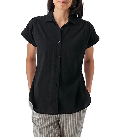 Aventura Beachcomber Texture Organic Cotton Short Sleeve Button Front Shirt