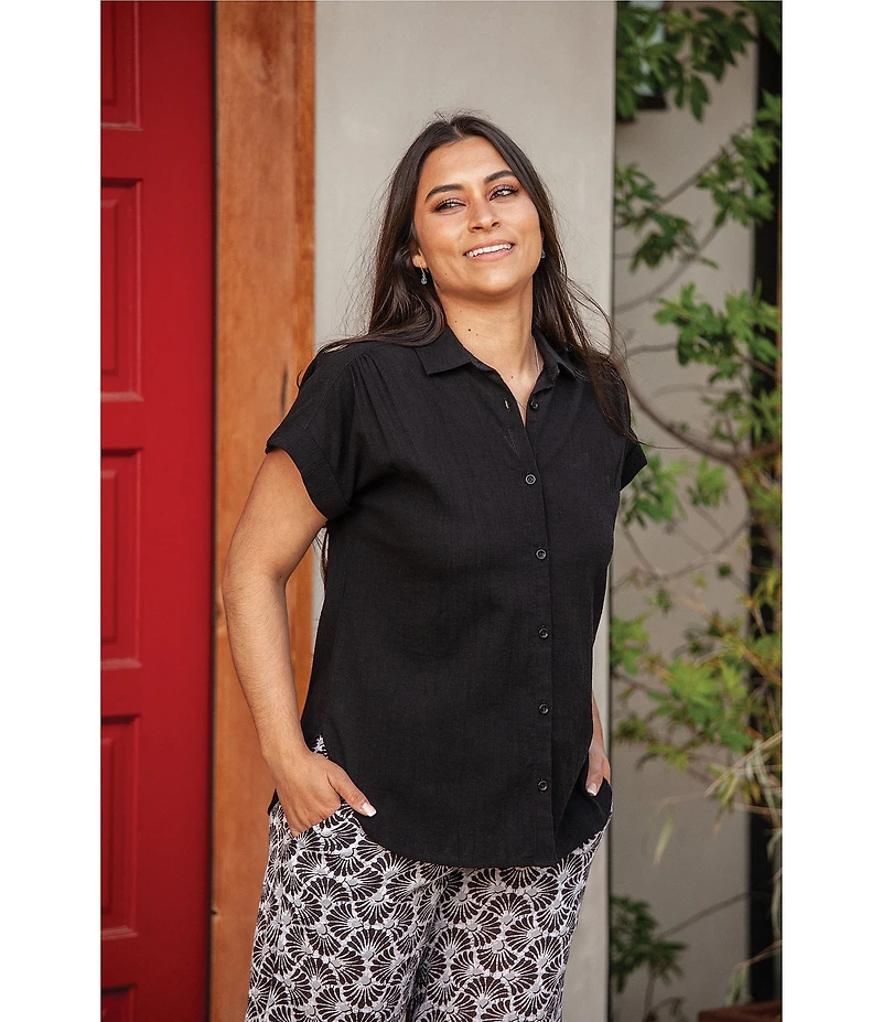 Aventura Beachcomber Texture Organic Cotton Short Sleeve Button Front Shirt