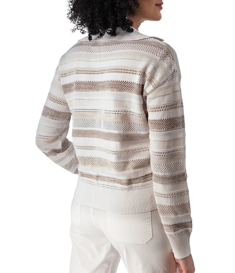 Aventura Bindi Beach Open Knit Stripe Johnny Collar Relaxed Fit Sweater