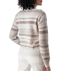 Aventura Bindi Beach Open Knit Stripe Johnny Collar Relaxed Fit Sweater