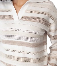 Aventura Bindi Beach Open Knit Stripe Johnny Collar Relaxed Fit Sweater