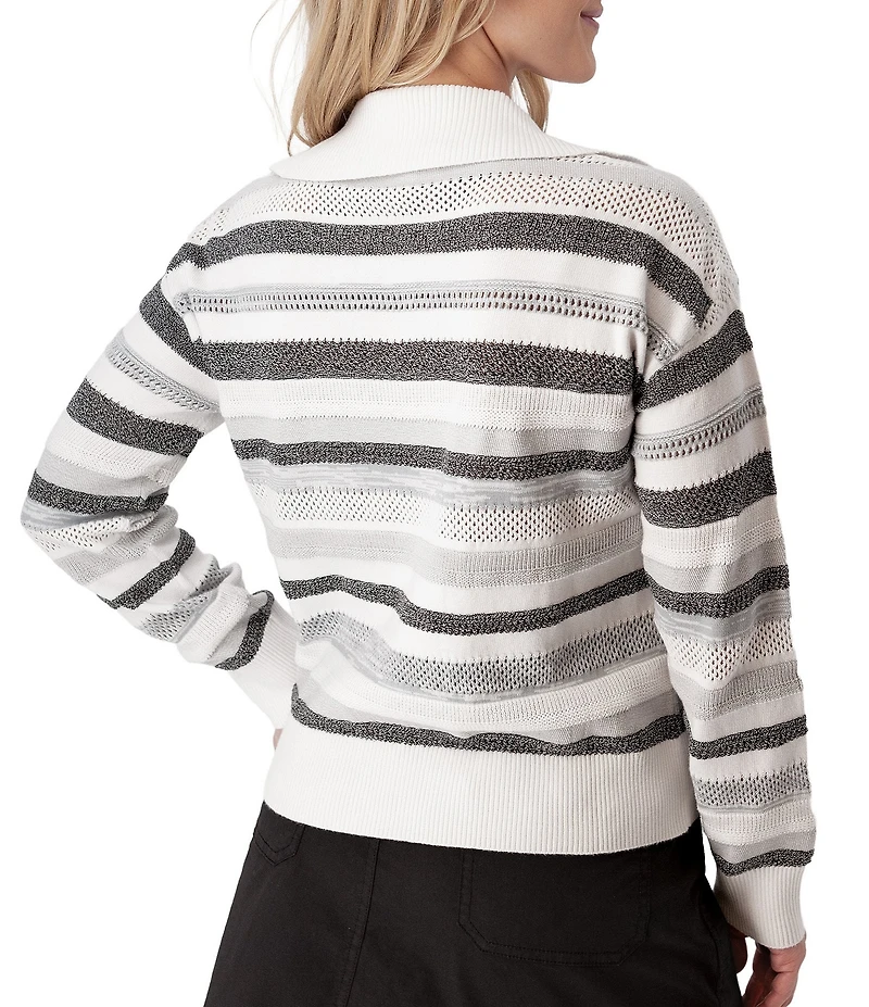 Aventura Bindi Beach Open Knit Stripe Johnny Collar Relaxed Fit Sweater